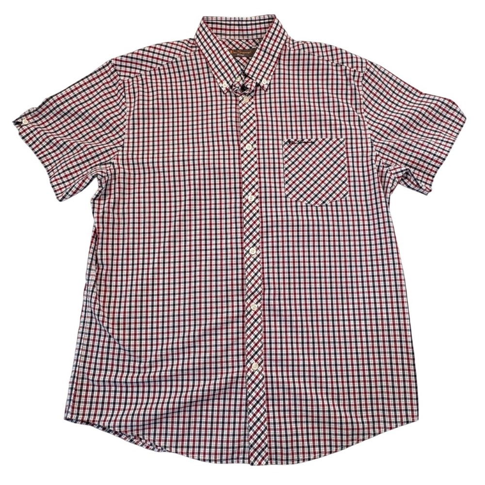 Ben Sherman Heritage Union Fit Red Blue Plaid Check Short Sleeve Shirt Mens XL